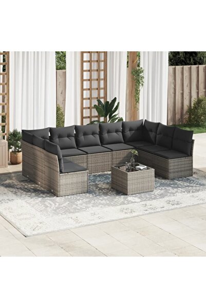vidaxl Set mobilier de gradina cu perne, 10 piese, gri, poliratan