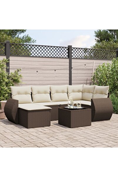vidaxl Set canapele de gradina cu perne, 7 piese, maro, poliratan