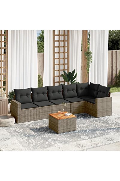 vidaxl Set canapele de gradina, 7 piese, cu perne, gri, poliratan