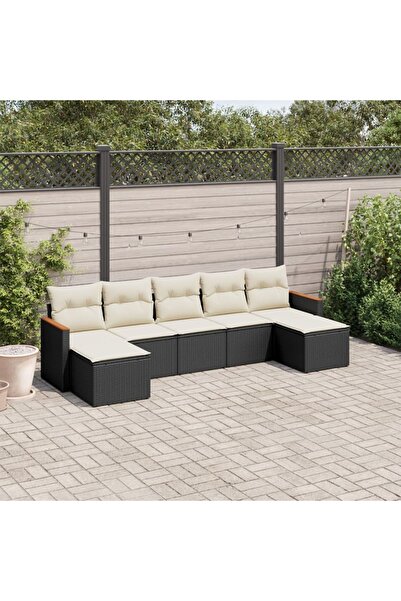 vidaxl Set canapele de gradina cu perne, 7 piese, negru, poliratan