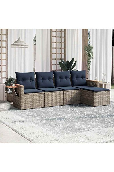 vidaxl Set canapea de gradina cu perne, 5 piese, gri, poliratan