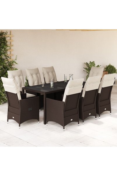 vidaxl Set mobilier de gradina cu perne, 9 piese, maro, poliratan