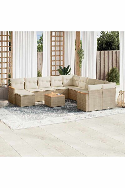 vidaxl Set canapele de gradina cu perne, 12 piese, bej, poliratan