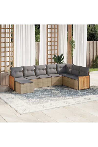 vidaxl Set canapele de gradina, 8 piese, cu perne, bej, poliratan