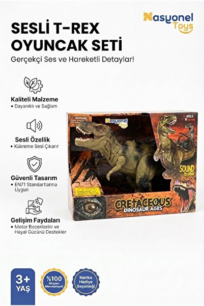 NASYONEL TOYS Sesli Gerçekçi T-Rex Dinozor Figürü Oyuncak Çocuklar İçin Eğlen...