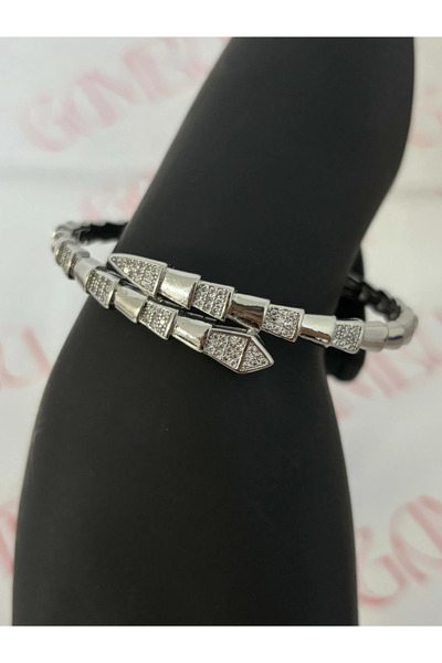 GAMBU Snake Design Stoned Silver Color Women's Bracelet