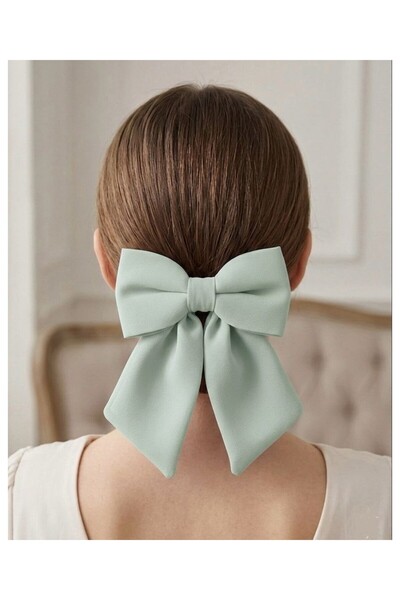 JZ MODA Pastel Green Chiffon Bow Automatic Clip-On Hairpin - Ribbon Hair Acce...