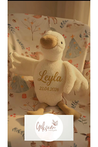Gökçem hediyelik Bebek isim yazılı uyku arkadaşı kaz peluş