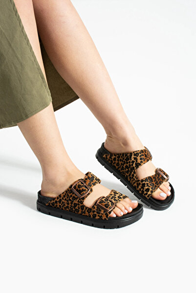 Sivarro Papuci Vento pentru femei cu 2 catarame și talpă anatomică - Leopard Tan
