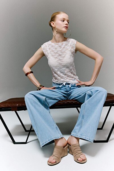 DeFacto Straight Wide High Waist Long Washed Jean Pants H0134Ax26Sp