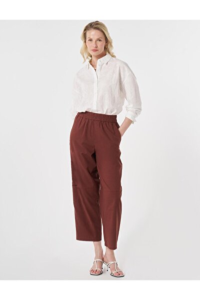 Kayra Sporty Stitched Viscose Trousers Brown