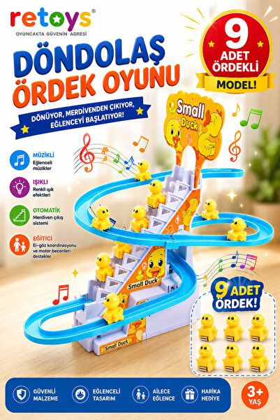 Retoys 9 Ördekli Small Duck Döndolaş Ördekler Müzikli Işıklı Dikkat Çekici Eğ...