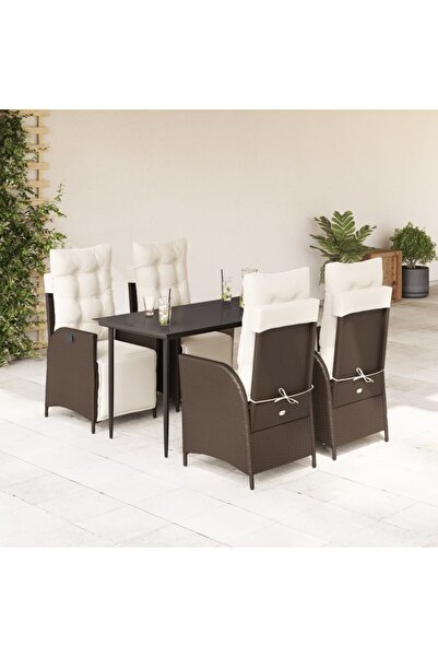 vidaxl 5-piece garden furniture set with cushions, brown, polyrattan