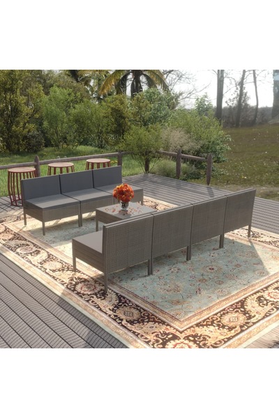 vidaxl Set mobilier de gradina cu perne, 8 piese, gri, poliratan