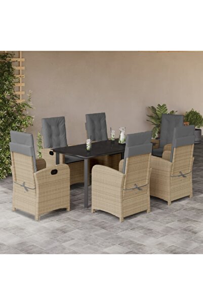vidaxl Set mobilier pentru gradina, 7 piese, cu perne, bej, poliratan
