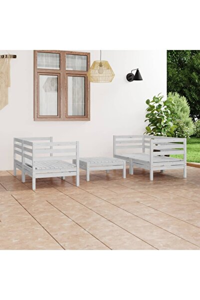 vidaxl Set mobilier de gradina, 5 piese, alb, lemn masiv de pin
