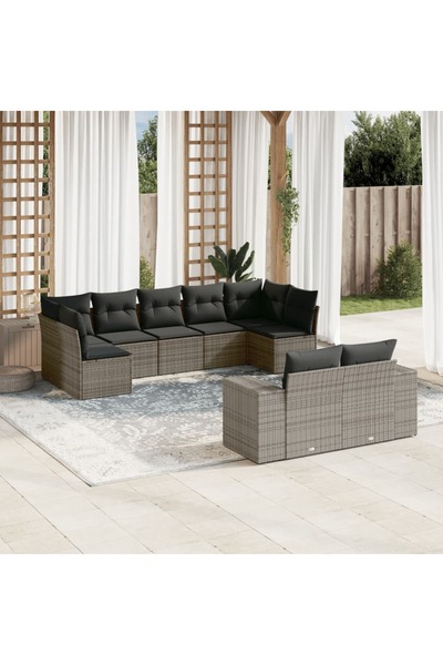 vidaxl Set canapele de gradina, 9 piese, cu perne, gri, poliratan
