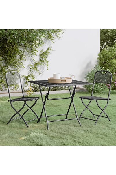 vidaxl Set mobilier gradina 3 piese antracit plasa metalica expandata