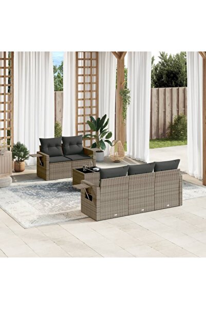 vidaxl Garden furniture set with cushions, 6 pieces, grey, polyrattan