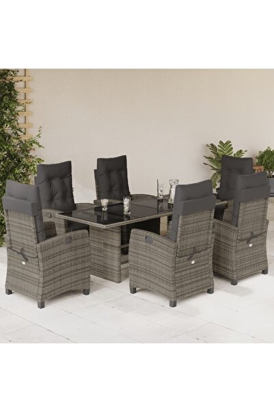 vidaxl Garden furniture set with cushions, 7 pieces, grey, polyrattan