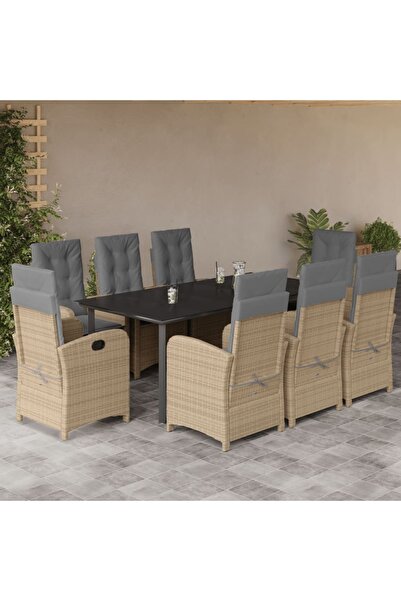 vidaxl 9-piece garden table set with cushions, beige, polyrattan