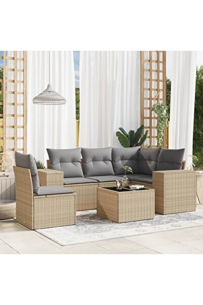 vidaxl Set canapele de gradina cu perne, 6 piese, bej, poliratan