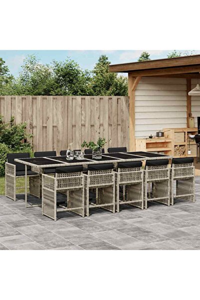 vidaxl Set mobilier de gradina cu perne 11 piese gri deschis poliratan