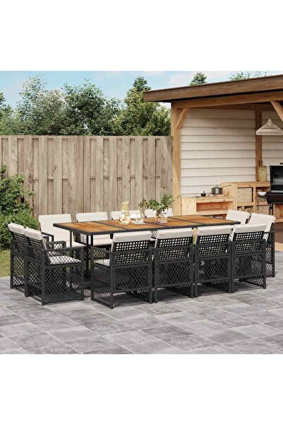 vidaxl Set mobilier de gradina cu perne, 13 piese, negru, poliratan
