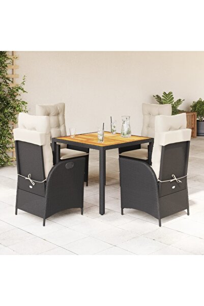 vidaxl Set mobilier de gradina cu perne, 5 piese, negru, poliratan