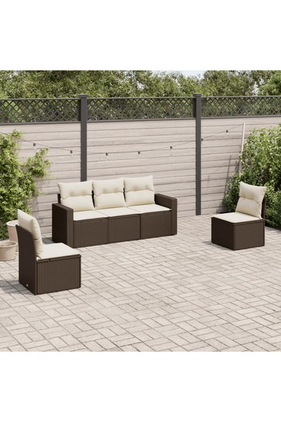 vidaxl Set canapele de gradina cu perne, 5 piese, maro, poliratan