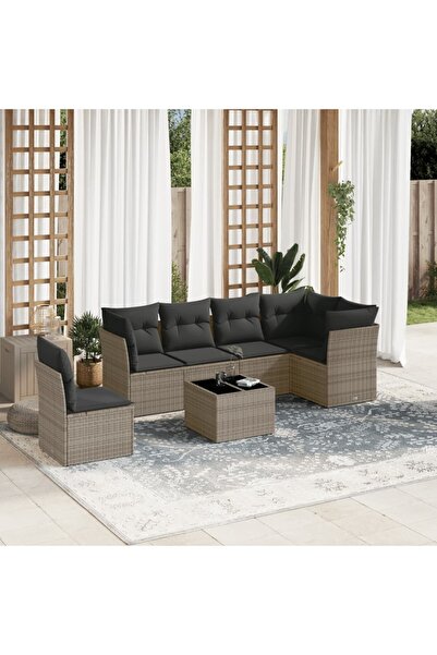 vidaxl 7-piece garden sofa set with cushions, grey, polyrattan