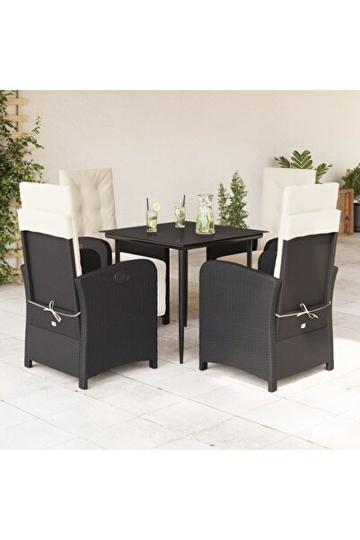 vidaxl Set mobilier de gradina cu perne, 5 piese, negru, poliratan