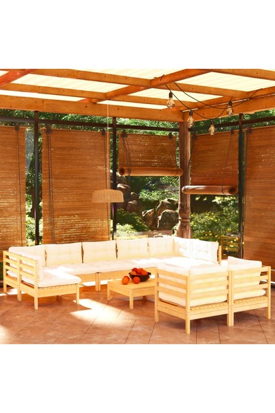vidaxl Set mobilier gradina cu perne crem, 10 piese, lemn masiv de pin