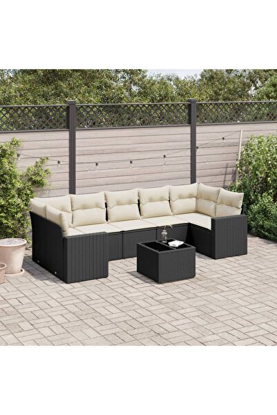 vidaxl Set mobilier de gradina cu perne, 8 piese, negru, poliratan