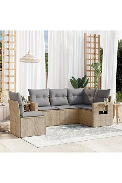 vidaxl Set canapele de gradina cu perne, 5 piese, bej, poliratan