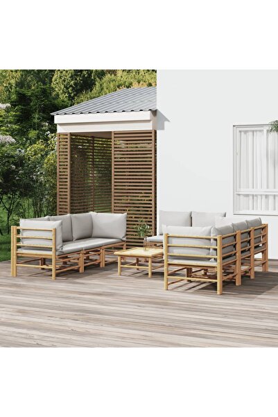 Concept Set mobilier de grădină cu perne gri deschis, 9 piese, bambus
