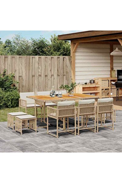 vidaxl Set mobilier de gradina cu perne, 11 piese, bej, poliratan