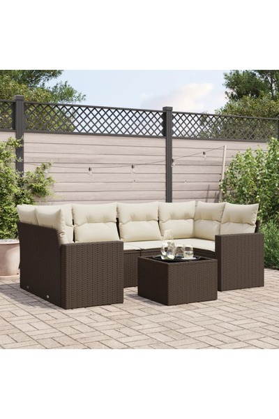vidaxl Set canapele de gradina cu perne, 7 piese, maro, poliratan