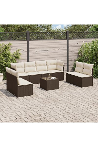 vidaxl Set canapele de gradina cu perne, 9 piese, maro, poliratan