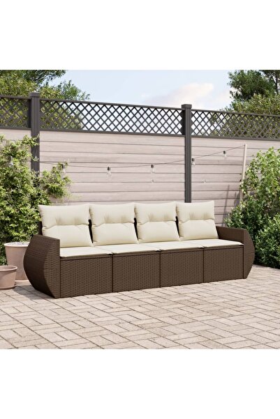 vidaxl Garden sofa set, 4 pieces, with cushions, brown polyrattan