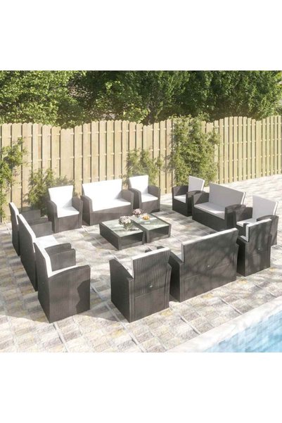 vidaxl Set mobilier de gradina cu perne, 16 piese, negru, poliratan