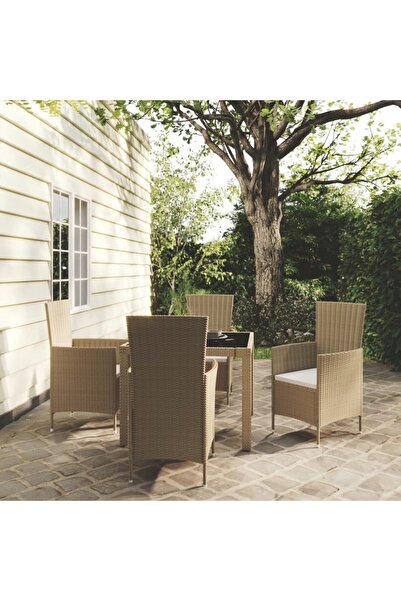 vidaxl Set mobilier gradina cu perne, 5 piese, bej, poliratan