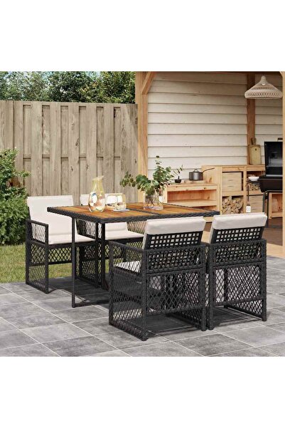vidaxl Garden furniture set with cushions, 5 pieces, black, polyrattan