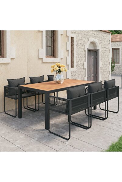 vidaxl Set mobilier de gradina, 7 piese, negru È™i maro, ratan PVC