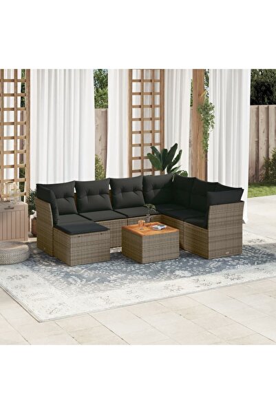 vidaxl Set canapele de gradina cu perne, 8 piese, gri, poliratan