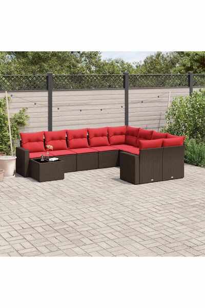 vidaxl Set canapele de gradina cu perne, 10 piese, maro, poliratan