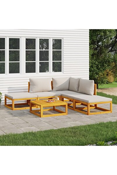 Concept Set mobilier grădină, perne gri deschis, 6 piese, lemn masiv