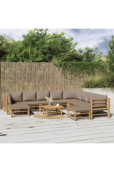 Concept Set mobilier de grădină cu perne gri taupe, 11 piese, bambus