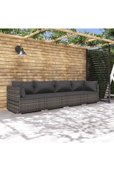 vidaxl Set mobilier de gradina cu perne, 4 piese, poliratan, gri