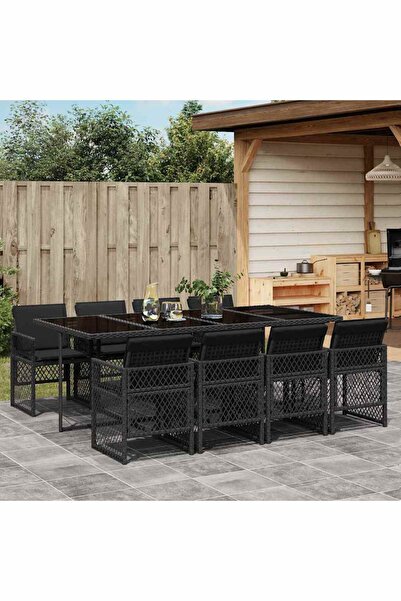 vidaxl Set mobilier de gradina cu perne, 9 piese, negru, poliratan